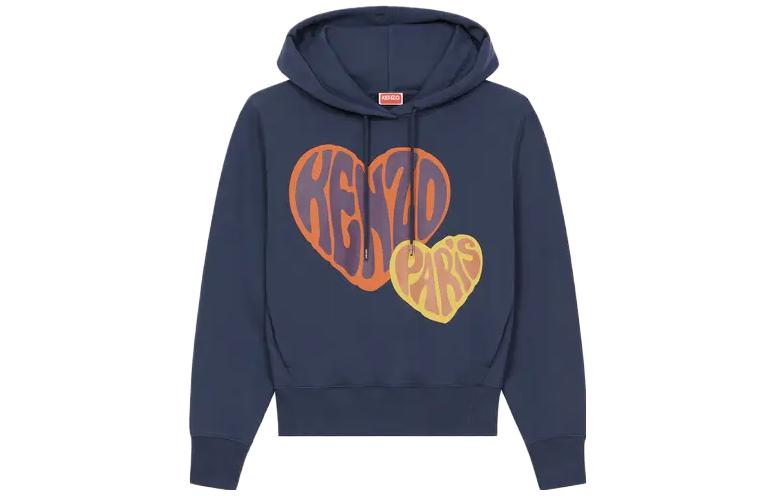(Women) KENZO  Blue Heart Print Hoodie. FD62SW0764MC-77
