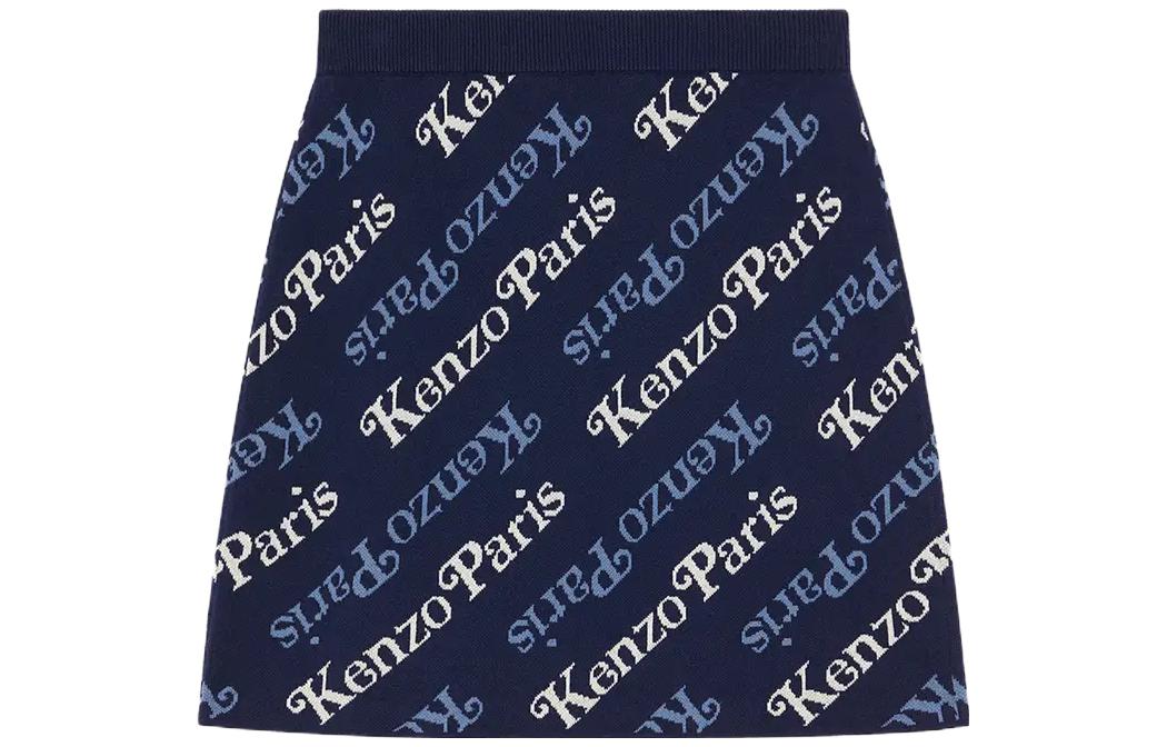 (Women) KENZO  Blue Logo Printed Mid-Waist Casual Skirt. FE52JU4573CB-77