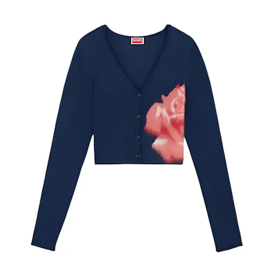 (Women) KENZO Deep Blue V-Neck Jacquard Pattern Knit Cardigan. FE52CA4573BM-77