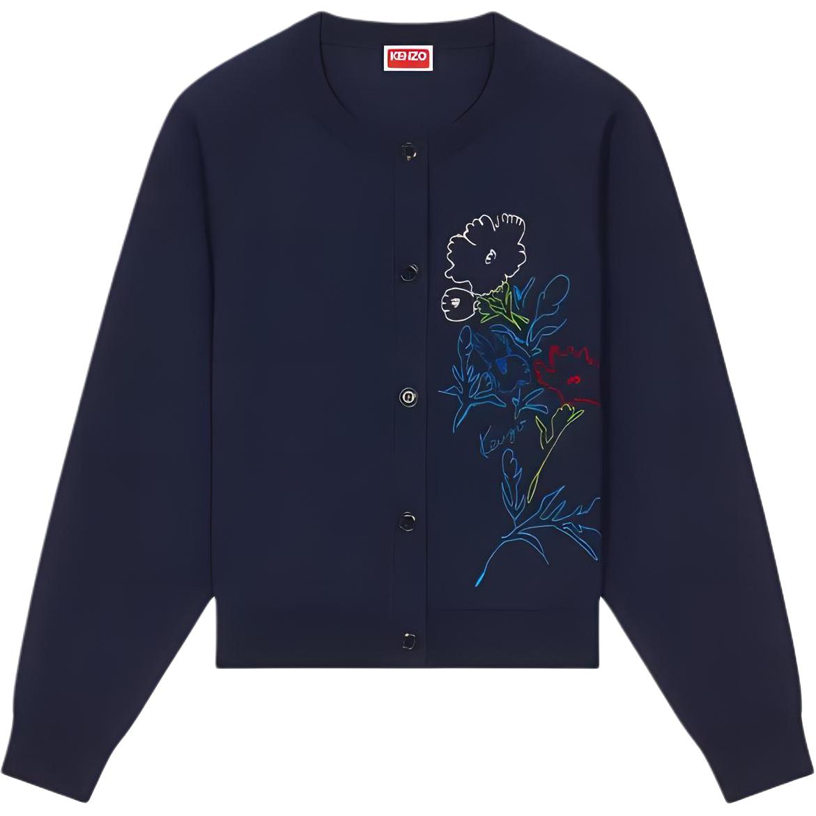 (Women) KENZO  Drawn Flowers Embroidered Cardigan Midnight Blue. FE52CA4563BK-77