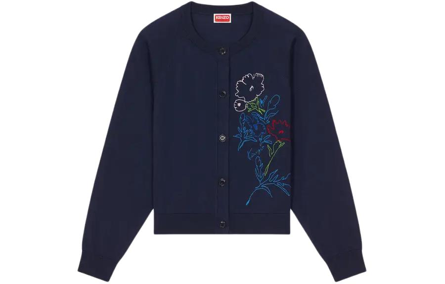 Order (W) KENZO 드로우 플라워 자수 가디건 미드나잇 블루. FE52CA4563BK-77