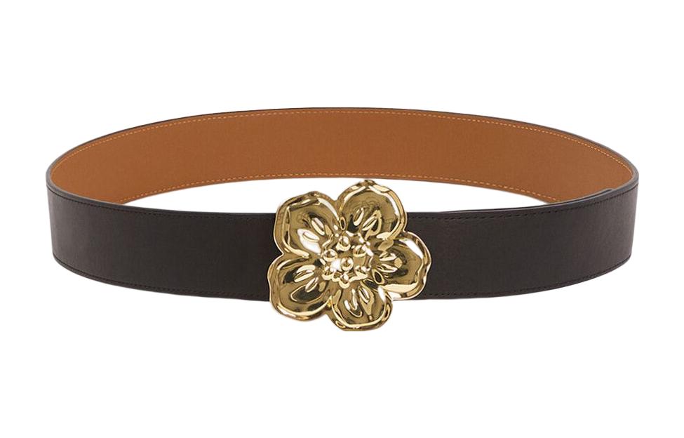 (Women) KENZO  Floral Buckle Leather Belt Black/Brown FC65CE003L2599A