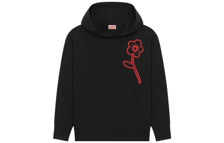 (Women) KENZO  Floral Letter Hoodie Black FD62SW0704MF-99