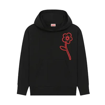 (Women) KENZO Floral Letter Hoodie Black FD62SW0704MF-99