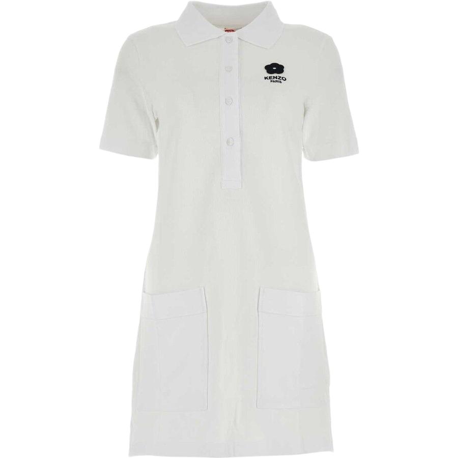 (Women) KENZO  Floral Letter Print Pocket Mid-Length T-Shirt Dress White FE52RO7444PU-01