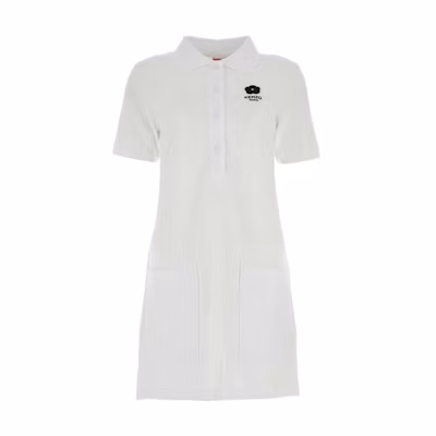 (Women) KENZO Floral Letter Print Pocket Mid-Length T-Shirt Dress White FE52RO7444PU-01