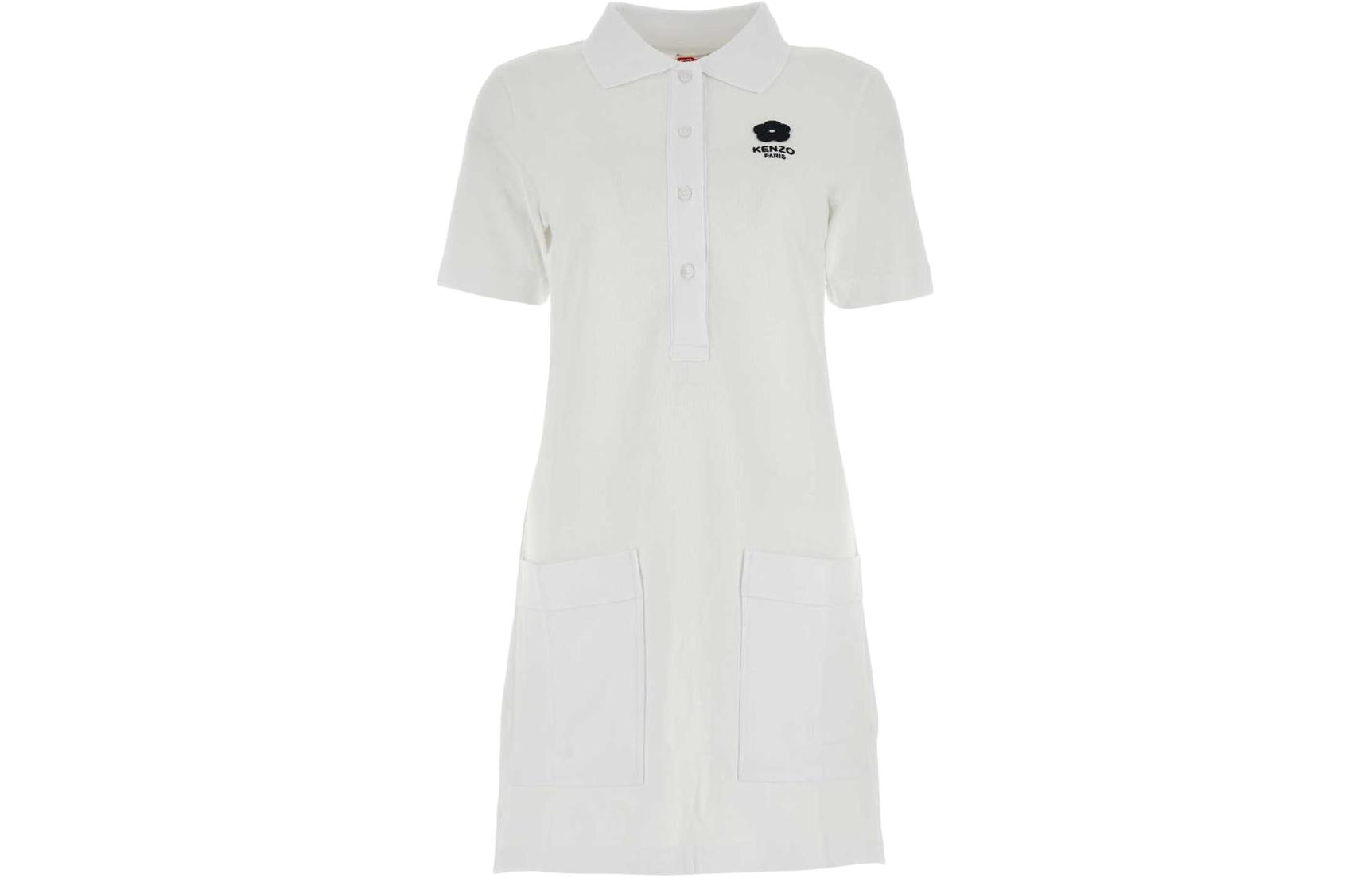 Order (W) KENZO 花卉字母印花中长款口袋T恤连衣裙 白色 FE52RO7444PU-01