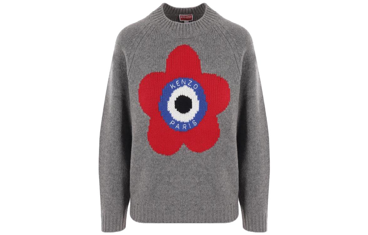 (Women) KENZO  Floral Print Crewneck Long-Sleeve Sweater Grey. FD62PU4123BC94
