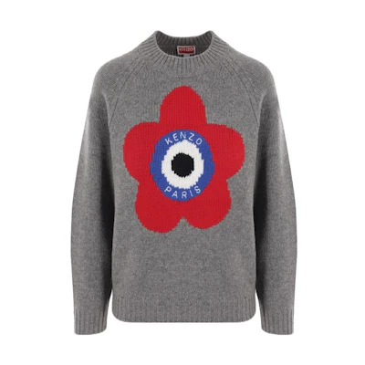 (Women) KENZO Floral Print Crewneck Long-Sleeve Sweater Grey. FD62PU4123BC94