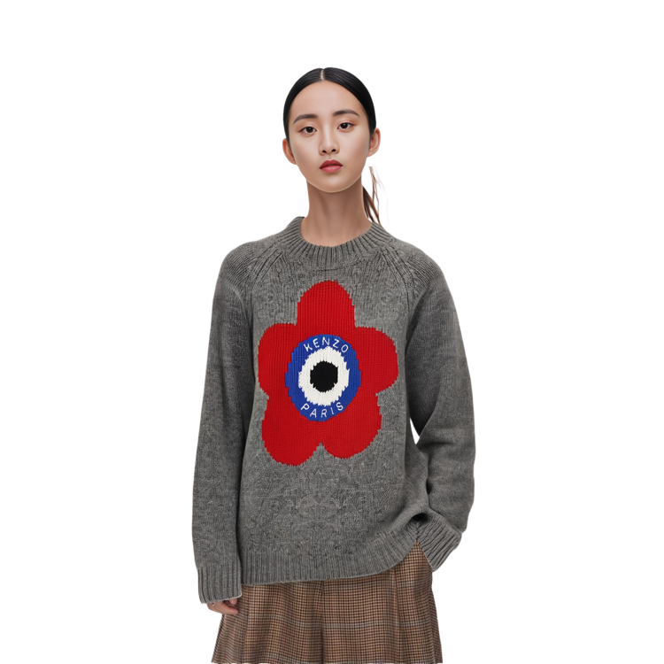 (Women) KENZO  Floral Print Crewneck Long-Sleeve Sweater Grey. FD62PU4123BC94 圖 5