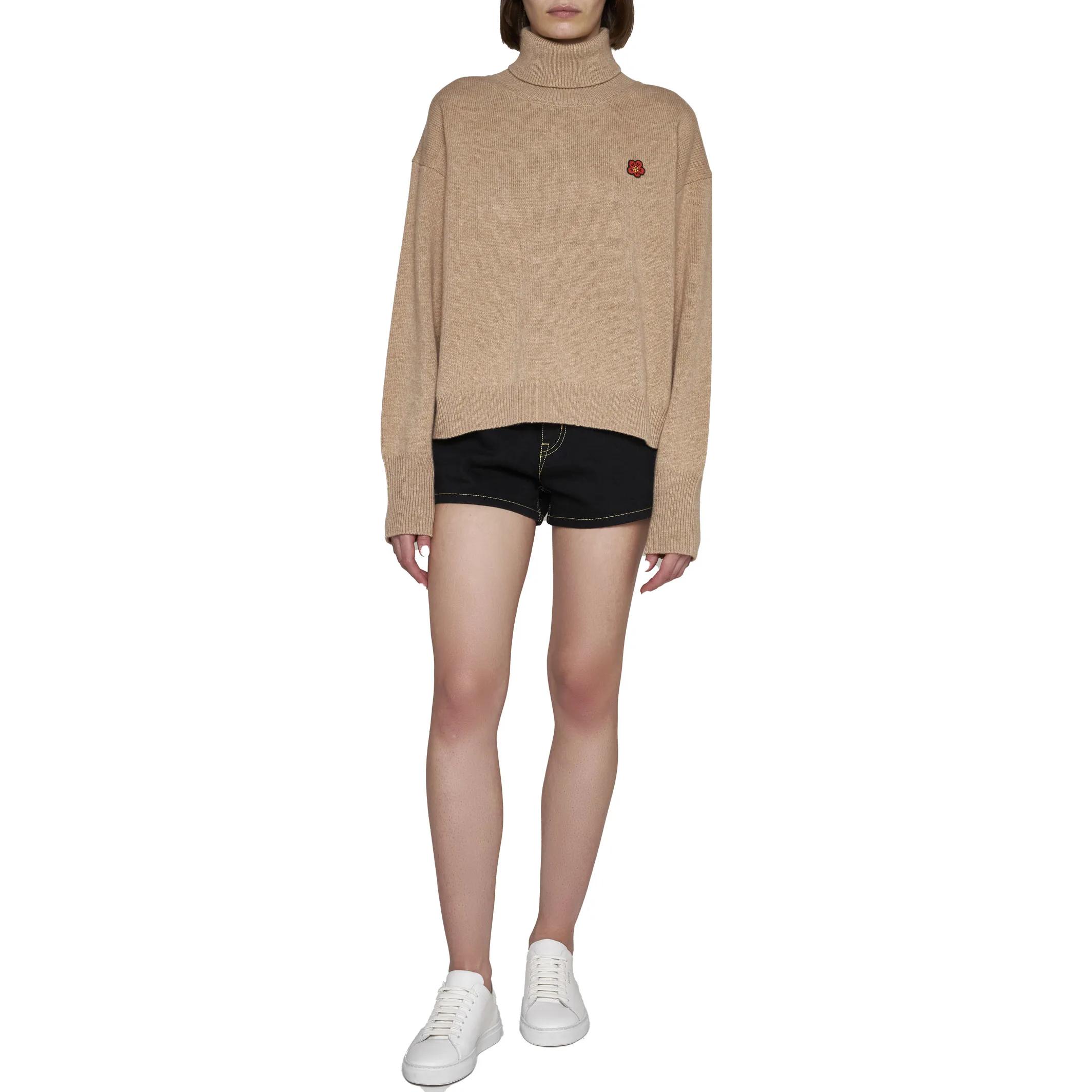 Lookbook (W) 겐조 플로럴 프린트 터틀넥 스웨터 카키 컬러. FD62PU4323LC87