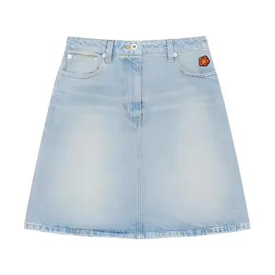 (Women) KENZO Floral Print Zip-Up Denim Mini Skirt Light Blue. FD62DJ2746B8-DS