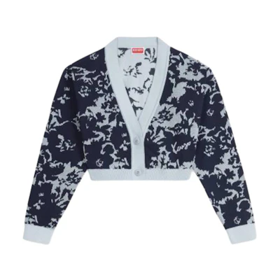 (Women) KENZO Floral V-Neck Button-Up Knit Cardigan in Blue. FE52CA4553CG-77