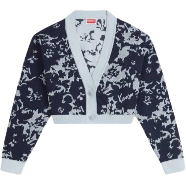 Order (W) KENZO 플로럴 브이넥 버튼업 니트 가디건 블루. FE52CA4553CG-77