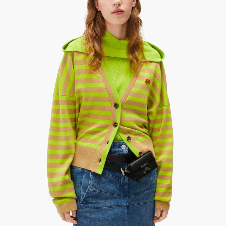 Purchase (W) 겐조 형광 그린 V넥 스트라이프 니트 가디건. FB62CA6223CB-13