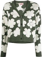 (Women) KENZO Green Floral Jacquard Button-Up Wool Cardigan Sweater. FC62CA3263CO-51 (Women) KENZO Green Floral Jacquard Button-Up Wool Cardigan Sweater. FC62CA3263CO-51