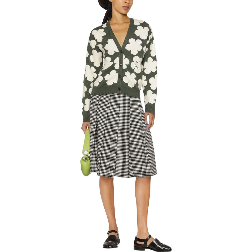 Shop (W) KENZO Kardigan Blaus Bunga Hijau Jacquard Butang Wool. FC62CA3263CO-51