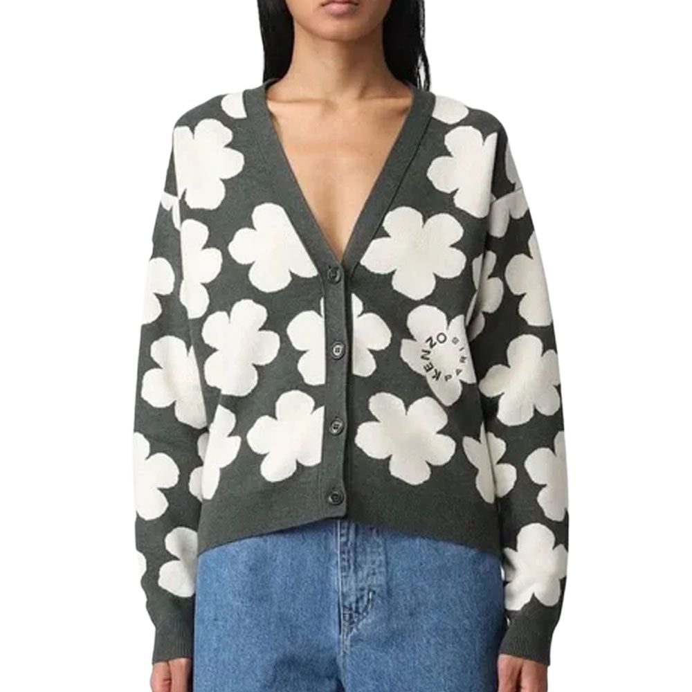 Purchase (W) KENZO Kardigan Blaus Bunga Hijau Jacquard Butang Wool. FC62CA3263CO-51