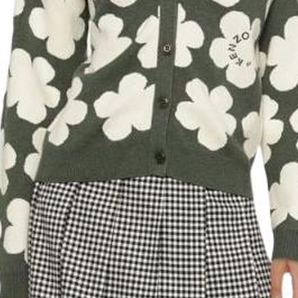 Cheap (W) KENZO Kardigan Blaus Bunga Hijau Jacquard Butang Wool. FC62CA3263CO-51