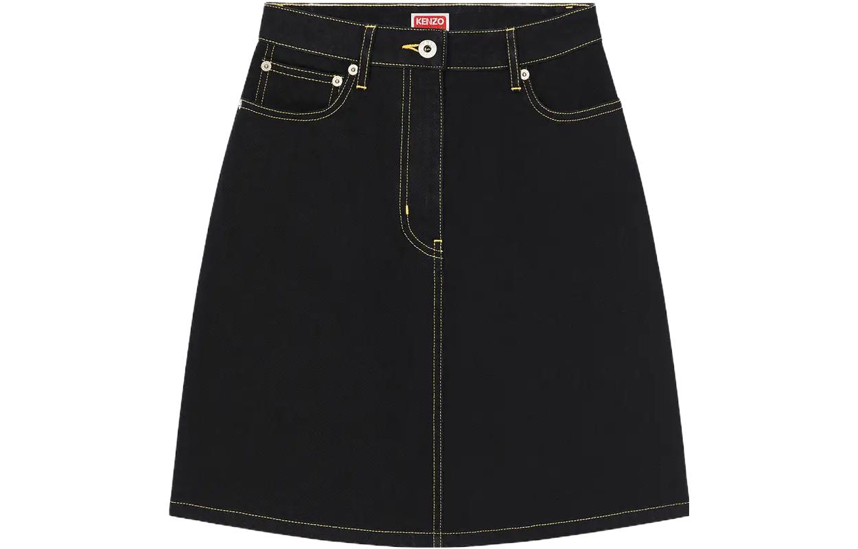 (Women) KENZO  High-Waist Button Straight Skirt Black Casual Skirt FE52DJ2746C1-BM