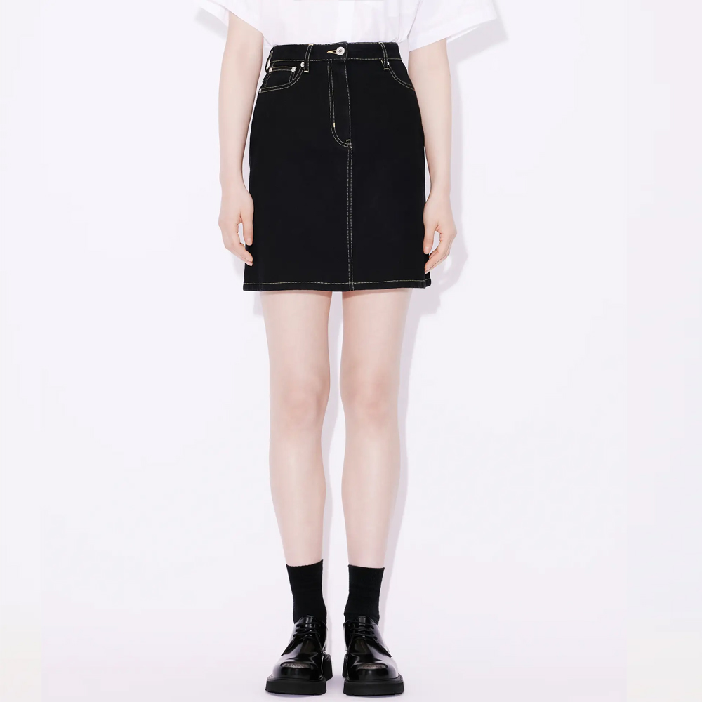 Shop (W) KENZO 高腰纽扣直筒黑色休闲裙 FE52DJ2746C1-BM