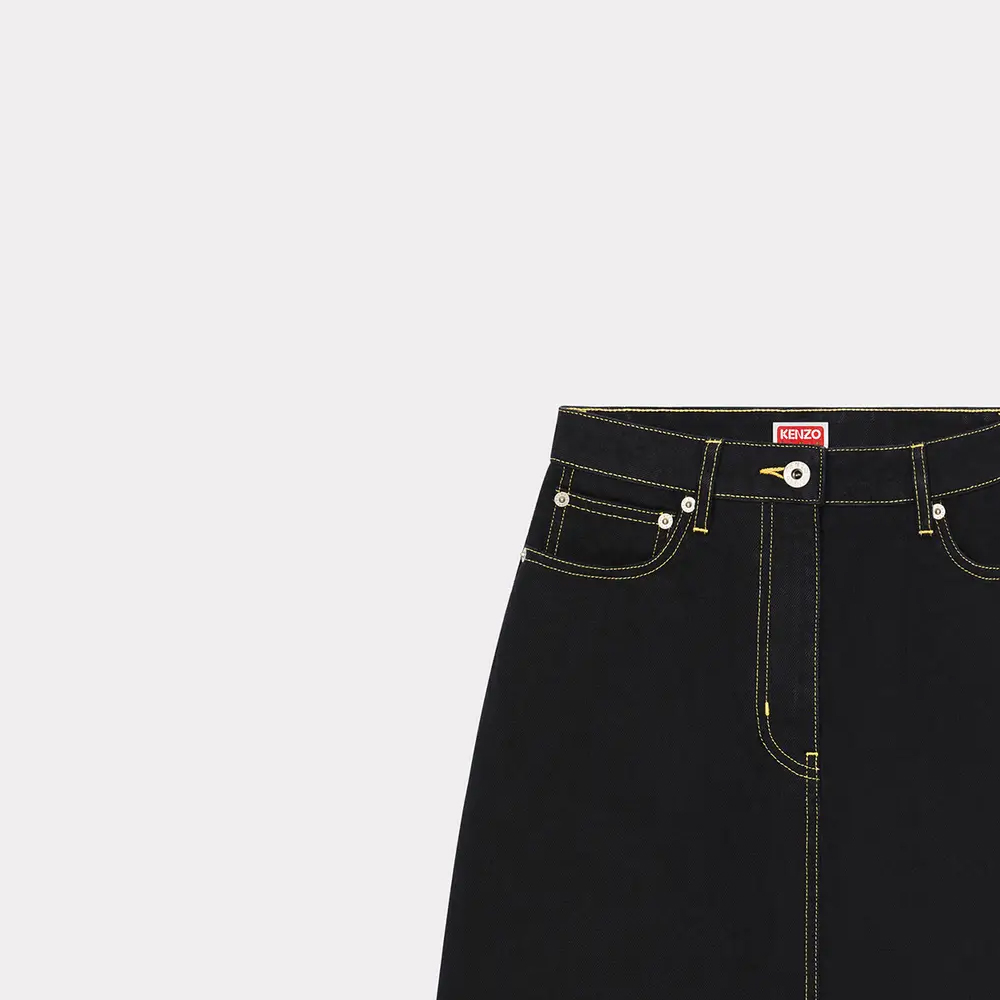 Sizing (W) KENZO 高腰纽扣直筒黑色休闲裙 FE52DJ2746C1-BM