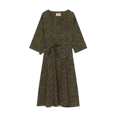 (Women) KENZO Leopard Print Long Sleeve Dress - Dark Brown FD52RO1179O3-50