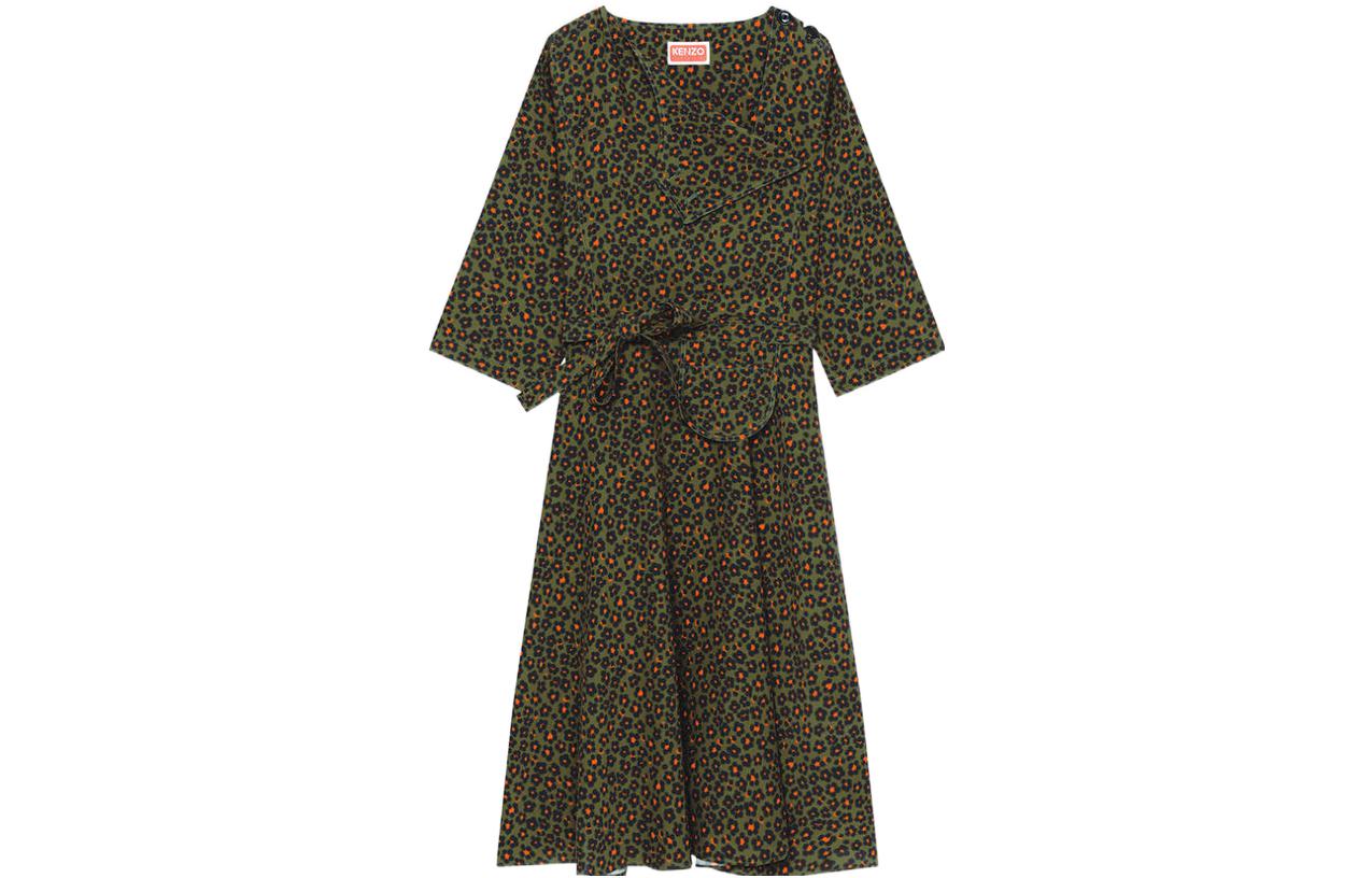 Order (W) KENZO Gaun Lengan Panjang Motif Leopard - Cokelat Tua FD52RO1179O3-50