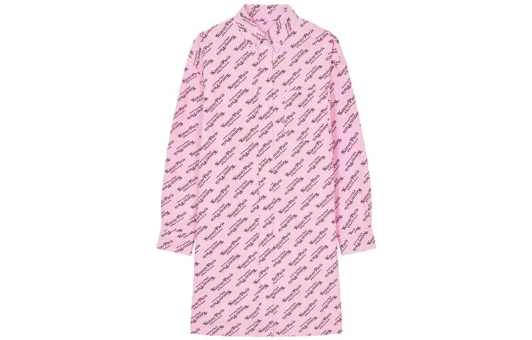 (Women) KENZO  Letter Print Button-Up Long Sleeve Dress - Rose Pink FE52RO0929D2-30