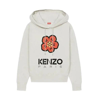 (Women) KENZO Light Grey Plant Print Hoodie Sweatshirt. FD62SW0634ME-93