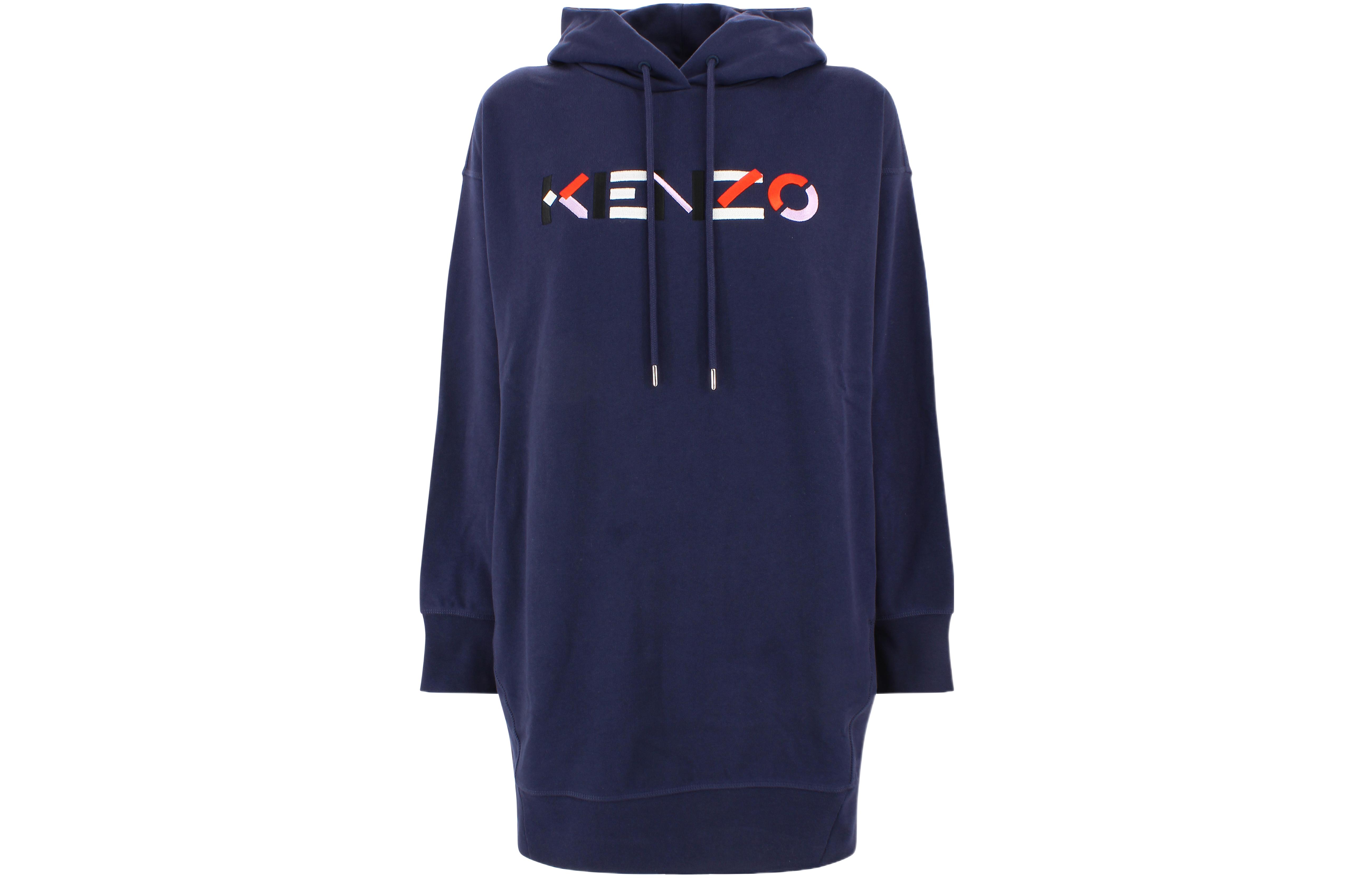 (Women) KENZO  Logo Print Blue Hoodie Long Sleeve Dress FA62RO7724MOA-76