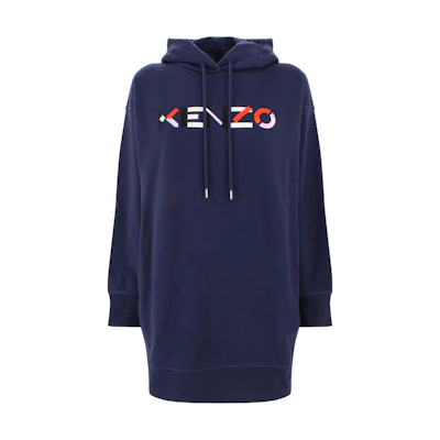(Women) KENZO Logo Print Blue Hoodie Long Sleeve Dress FA62RO7724MOA-76