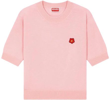 (Women) KENZO Pink Floral Inlay Crewneck Short-Sleeve Sweater. FE52PU3833LB-34 Buy (Women) KENZO Pink Floral Inlay Crewneck Short-Sleeve Sweater. FE52PU3833LB-34