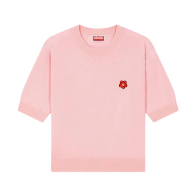 (Women) KENZO Pink Floral Inlay Crewneck Short-Sleeve Sweater. FE52PU3833LB-34