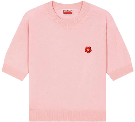 (Women) KENZO Pink Floral Inlay Crewneck Short-Sleeve Sweater. FE52PU3833LB-34 Order (Women) KENZO Pink Floral Inlay Crewneck Short-Sleeve Sweater. FE52PU3833LB-34