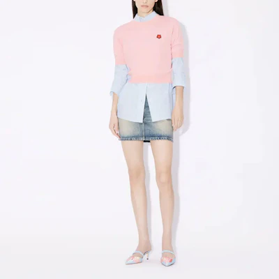 (Women) KENZO Pink Floral Inlay Crewneck Short-Sleeve Sweater. FE52PU3833LB-34 Shop (Women) KENZO Pink Floral Inlay Crewneck Short-Sleeve Sweater. FE52PU3833LB-34