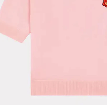 (Women) KENZO Pink Floral Inlay Crewneck Short-Sleeve Sweater. FE52PU3833LB-34 1