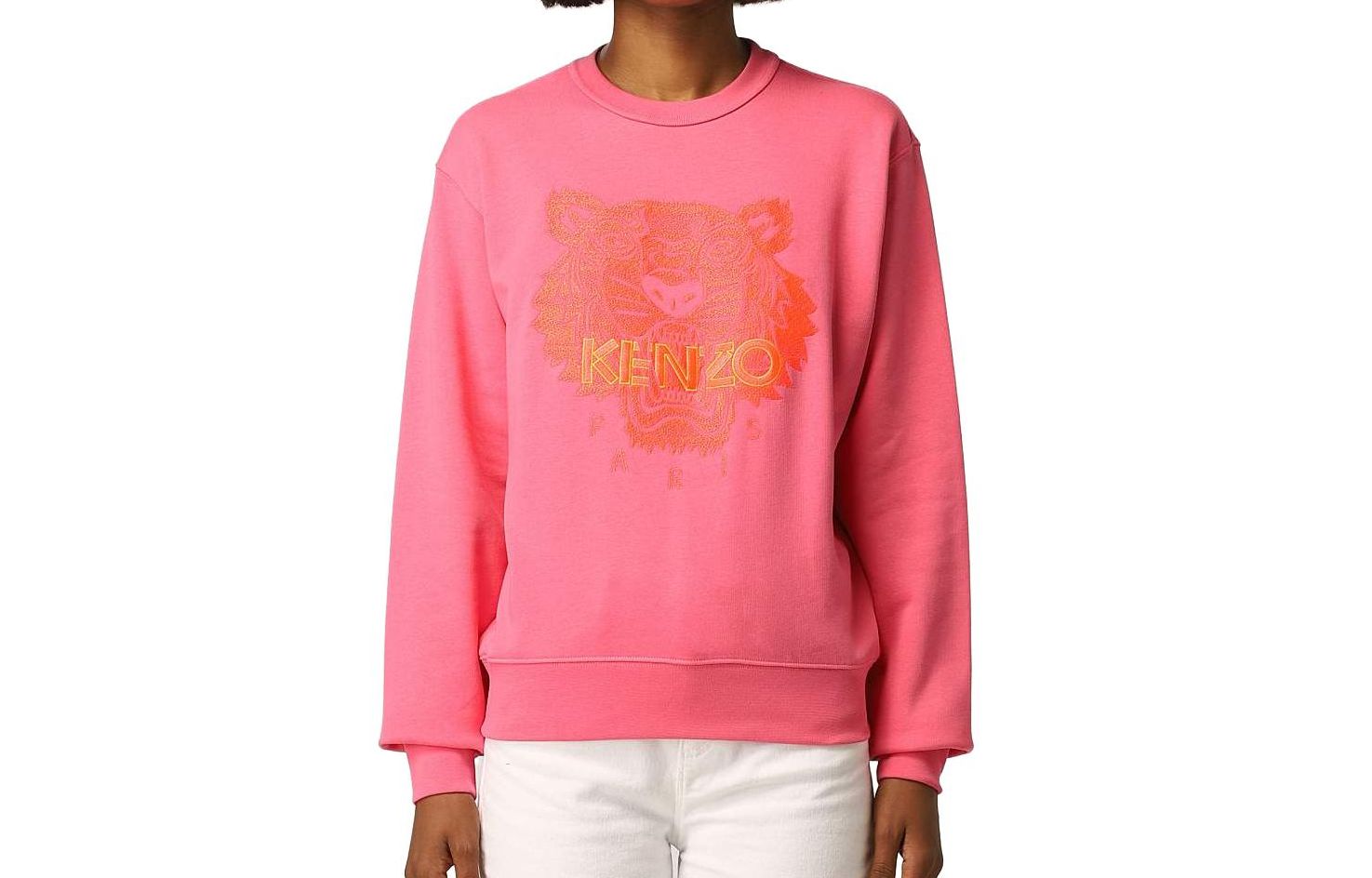 (Women) KENZO  Pink Pullover Sweatshirt with Logo Lettering and Tiger Head Design FB62SW8244MB2-9A