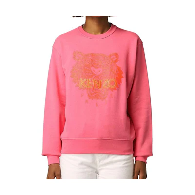 (Women) KENZO Pink Pullover Sweatshirt with Logo Lettering and Tiger Head Design FB62SW8244MB2-9A