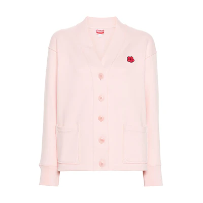 (Women) KENZO Pink V-Neck Long Sleeve Cardigan with Logo Print Pattern. FE62SW1644MT-34