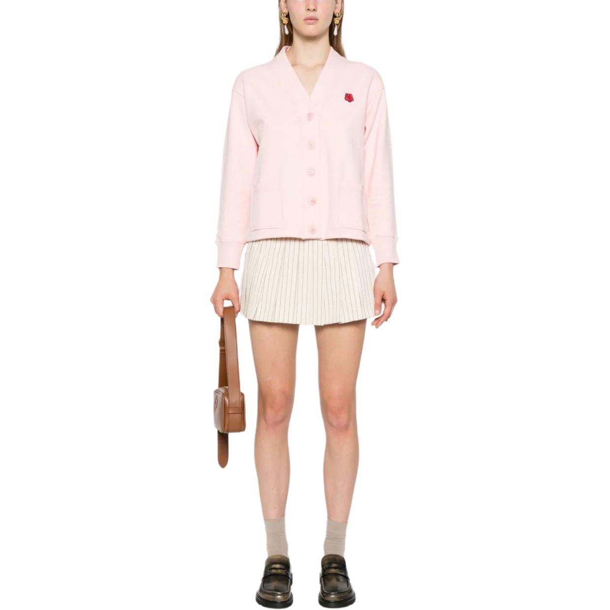 Lookbook (W) 겐조 핑크 로고 프린트 패턴 브이넥 긴팔 가디건. FE62SW1644MT-34