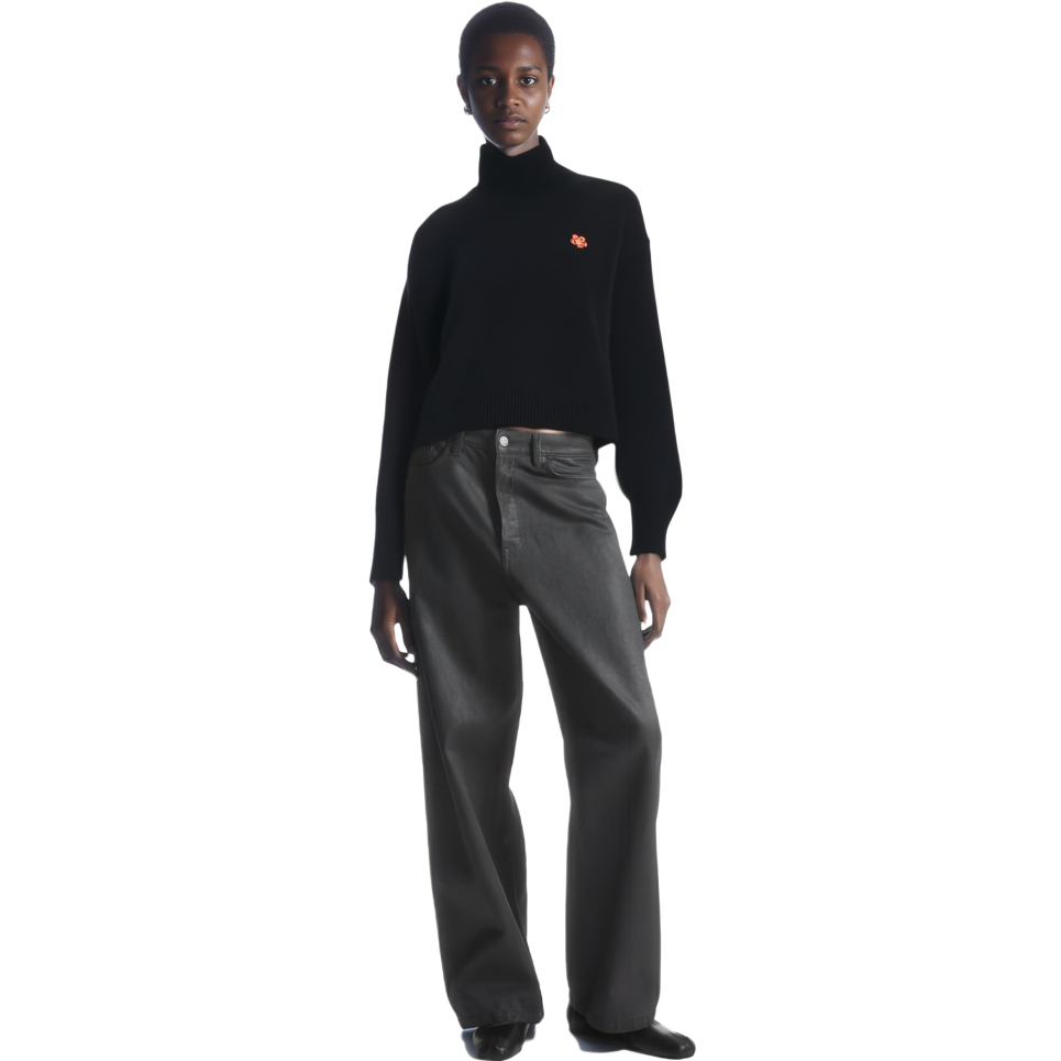 Shop (W) KENZO 黑色纯色花卉高领毛衣 FD62PU4323LC99J