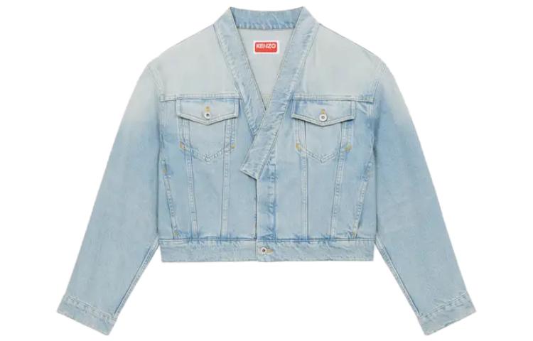 (Women) KENZO  Solid V-Neck Cropped Denim Jacket Light Blue FD62DV2426B8-DS 圖 2