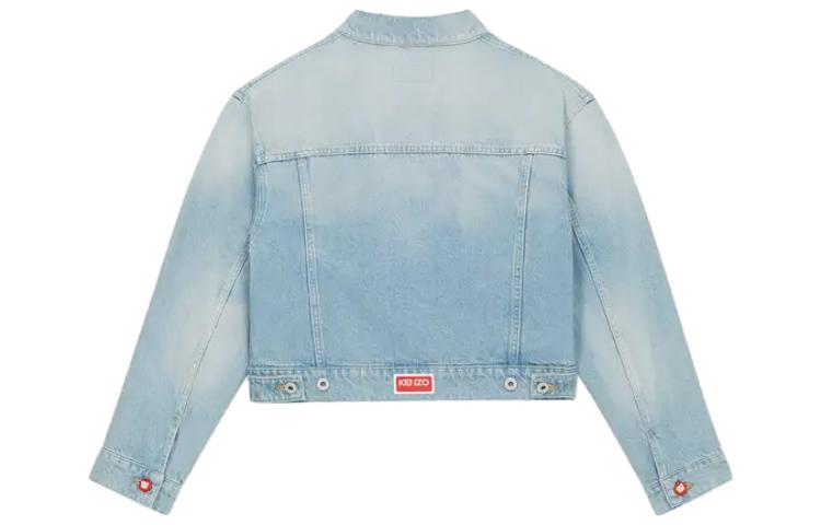 (Women) KENZO  Solid V-Neck Cropped Denim Jacket Light Blue FD62DV2426B8-DS 圖 3