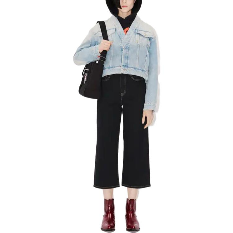 (Women) KENZO  Solid V-Neck Cropped Denim Jacket Light Blue FD62DV2426B8-DS 圖 4
