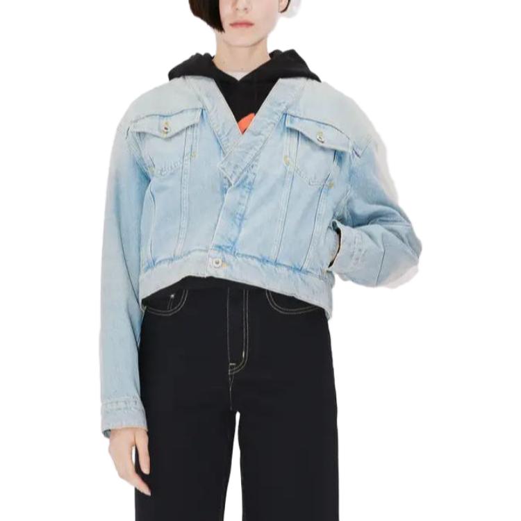 (Women) KENZO  Solid V-Neck Cropped Denim Jacket Light Blue FD62DV2426B8-DS 圖 5