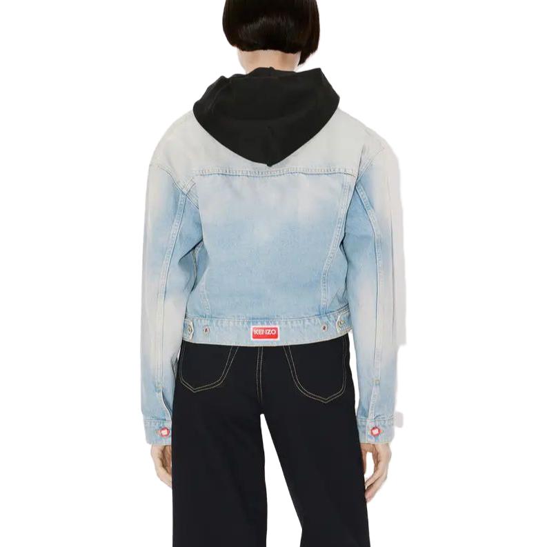 (Women) KENZO  Solid V-Neck Cropped Denim Jacket Light Blue FD62DV2426B8-DS 圖 6
