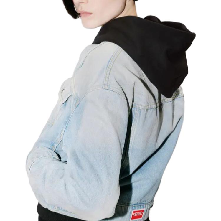 (Women) KENZO  Solid V-Neck Cropped Denim Jacket Light Blue FD62DV2426B8-DS 圖 7