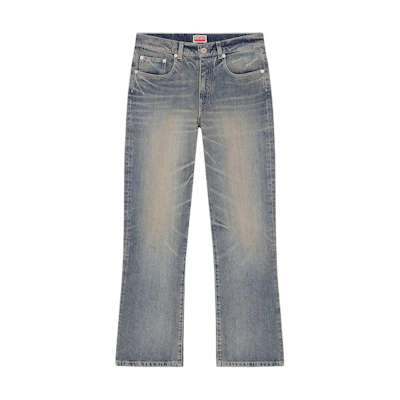 (Women) KENZO Straight-Leg Embroidered Denim Jeans in Blue. FE52DP2296I7-DY