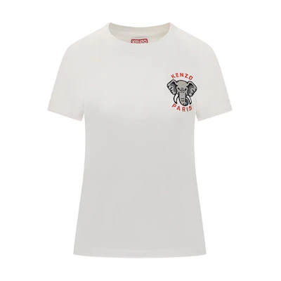 (Women) KENZO White Animal Print Logo Crewneck T-Shirt FE52TS1134SG-02